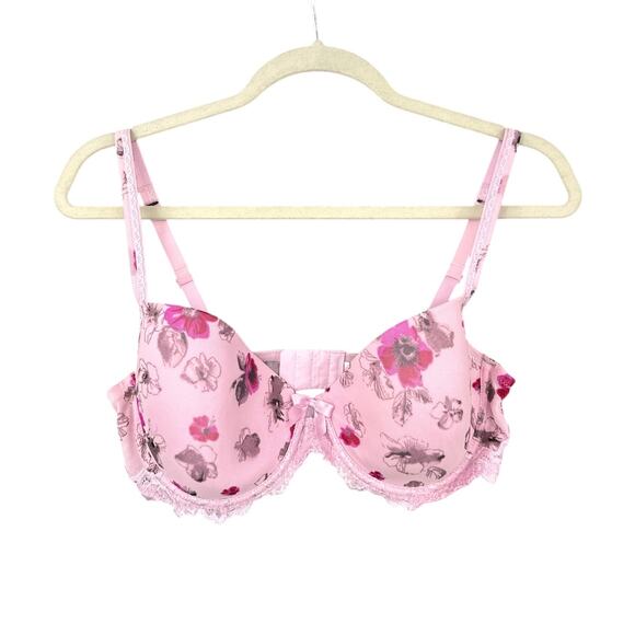 Cabernet Pink Floral Print Lace Trim Padded Cups Underwire Bra Size 36C‎ - Picture 1 of 5